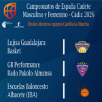 ¡Rumbo al Nacional! Confirmación de Calendarios para Lujisa Guadalajara Femenino, GB Performance Rado Pakolo Almansa y EBA Masculino en el #FEBCadete2026
